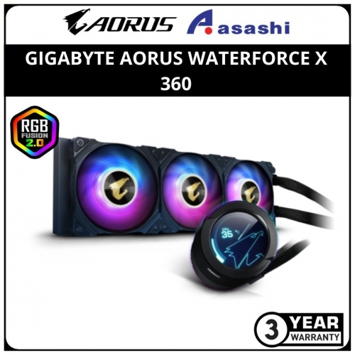 (PROMO) GIGABYTE AORUS WATERFORCE X 360 (Support LGA1700) AIO Liquid CPU Cooler with Circular LCD Display