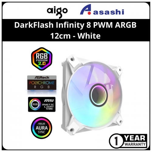 PROMO AIGO darkFlash Infinity 8 PWM ARGB 12cm Casing Fan (Daisy Chain) - White