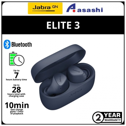 Jabra Elite 3-Navy True Wireless Earbud (2 yrs Limited Hardware Warranty)