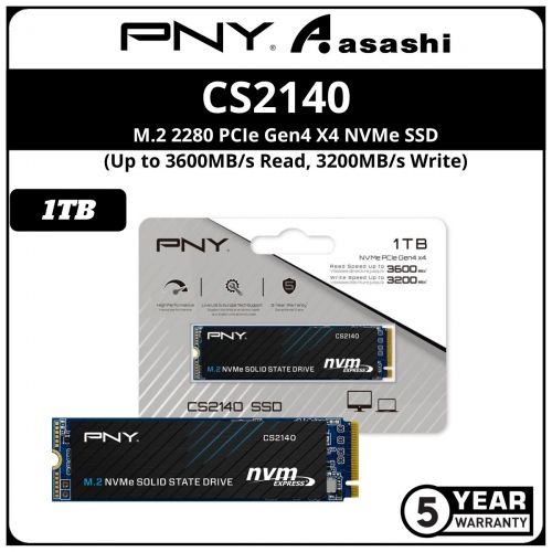 PNY XLR8 CS2140 1TB M.2 2280 PCIE Gen4 X4 NVMe SSD - M280CS2140-1TB-CL (Up to 3600MB/s Read,3200MB/s Write)