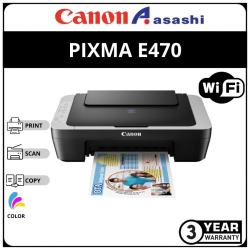 Canon Pixma E470 Inkjet Aio Printer (Print,Scan,Copy & Wireless) Grey