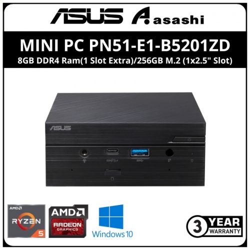 ASUS MINI PC PN51-E1-B5201ZD (AMD Ryzen 5-5500U/8GB DDR4 Ram(1 Slot Extra)/256GB M.2 (1x2.5