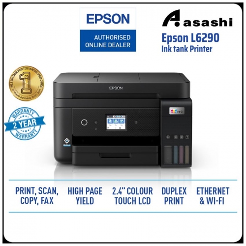 Epson L6290 Print Scan Copy, Fax, WiFi/WiFi Direct, Ethernet, ADF, LCD, Duplex, Borderless up to A4, Black/Color print speed 15/8 ipm, Pigment Black, Dye Color, Scan to Cloud Printer