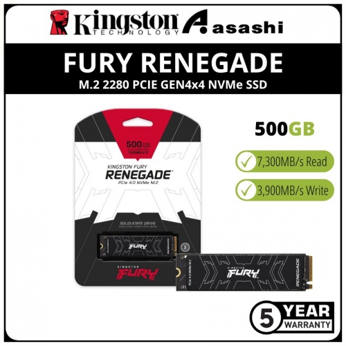Kingston Fury Renegade 500GB M.2 2280 PCIE Gen4 x4 NVMe SSD (Up to 7300MB/s Read Speed & 3900MB/s Write Speed)