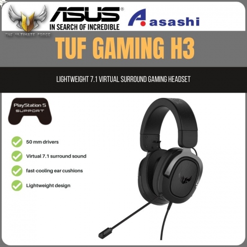 PROMO - ASUS TUF GAMING H3 (Gun Metal)Lightweight 7.1 Virtual Surround Gaming Headset - 2Y