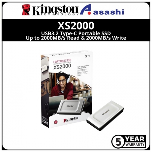 Kingston XS2000 2TB USB3.2 Type-C Portable SSD (Up to 2000MB/s Read & 2000MB/s Write)