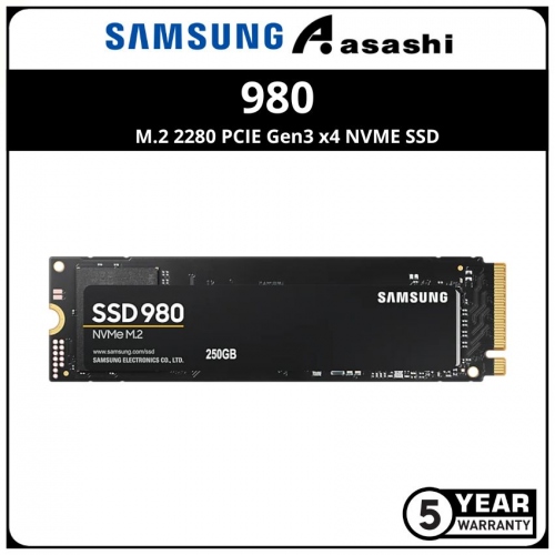 Samsung 980 250GB M.2 2280 PCIE Gen3 x4 NVME SSD - MZ-V8V250BW (Up to 2900MB/s Read Speed & 1300MB/s Write Speed)