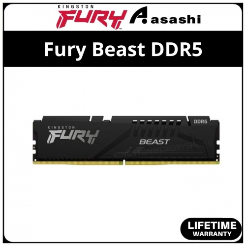 Kingston Fury Beast DDR5 16GB 4800Mhz CL38 XMP Support Black Gaming PC Ram - KF548C38BB-16
