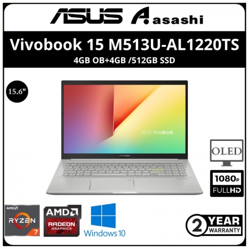 Asus Vivobook OLED 15 Notebook-M513U-AL1220TS-(AMD Ryzen 7-5700U/4GB OB+4GB /512GB SSD/15.6
