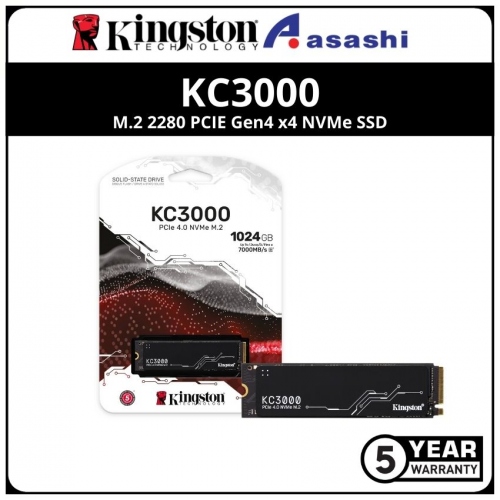 Kingston KC3000 1024GB M.2 2280 PCIE Gen4 x4 NVMe SSD (Up to 7000MB/s Read & 6000MB/s Write) (5 years manufacturer warranty)