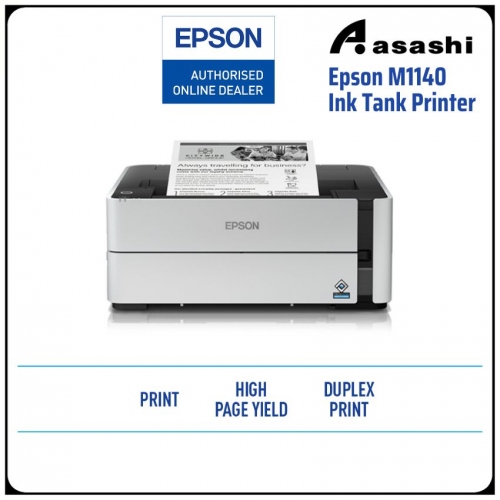 Epson M1140 Mono Print, 20ipm (Draft: 39ppm), 6k page yield, pigment black ink, 4 year warranty or 50k pages