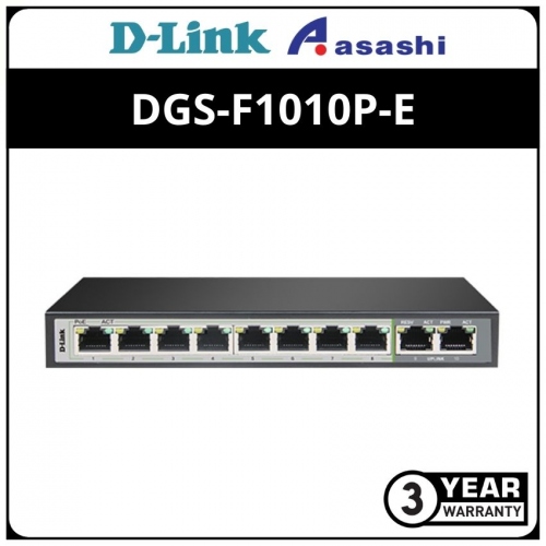 D-Link DGS-F1010P-E 8+2 Port Gigabit 250M PoE Switches (PoE Budget 90W)
