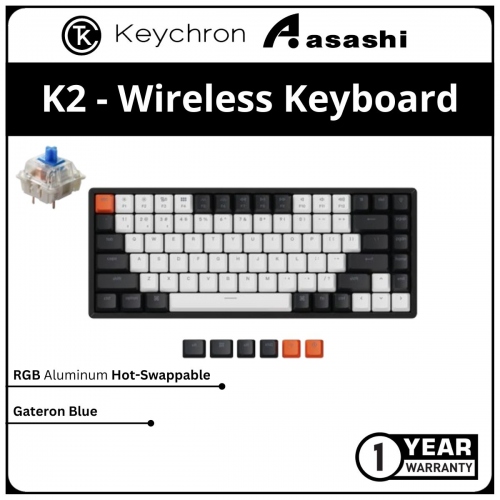 Keychron K2 Wireless RGB Aluminum Hot-Swappable Mechanical Keyboard - Gateron Blue