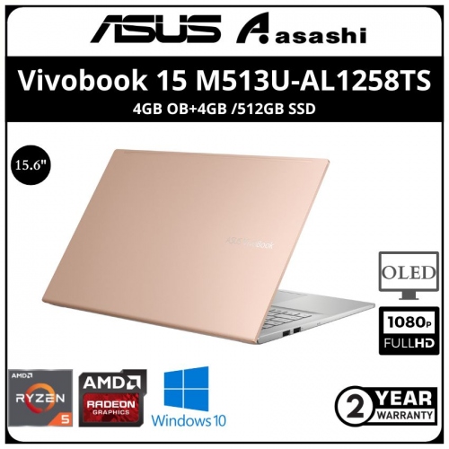 Asus Vivobook 15 Notebook-M513U-AL1258TS-(AMD Ryzen 5-5500U/4GB OB+4GB /512GB SSD/15.6