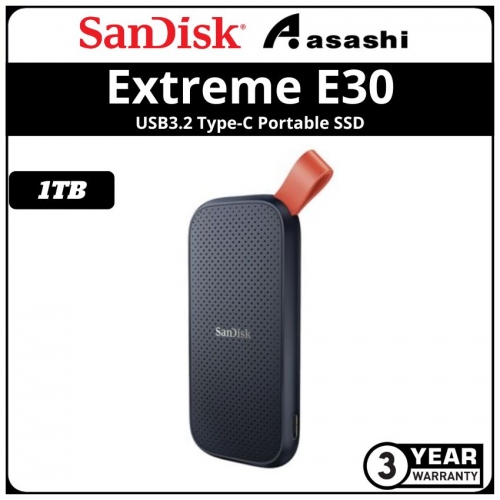 Sandisk E30 Extreme 1TB USB3.2 Gen2 Type-C Portable SSD - SDSSDE30-1T00-G25 (Up to 520MB/s Read Speed)