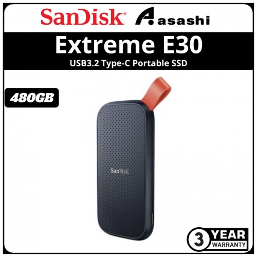Sandisk E30 Extreme 480GB USB3.2 Gen2 Type-C Portable SSD - SDSSDE30-480G-G25 (Up to 520MB/s Read Speed)