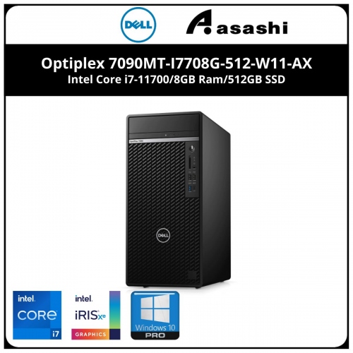 Dell Optiplex 7090MT-I7708G-512-W11-AX Commercial Desktop-(Intel Core i7-11700/8GB Ram/512GB SSD/Intel Iris Graphic/DVD-RW/Key&Mouse/Wifi+BT/Win10Pro/3Yrs)