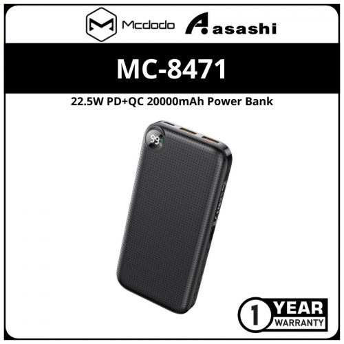 Mcdodo Longan MC-8471 22.5W PD+QC 20000mAh Power Bank with Digital Display