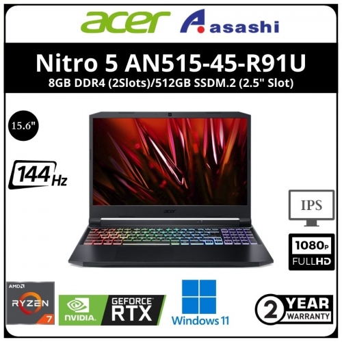 Acer Nitro 5 AN515-45-R91U Gaming Notebook(AMD Ryzen 7-5800H/8GB DDR4 (2Slots)/512GB SSDM.2 (2.5