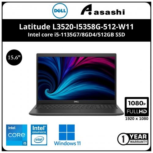 Dell Latitude L3520-I5358G-512-W11 Commercial Notebook (i5-1135G7/8GD4/512GB SSD/15.6