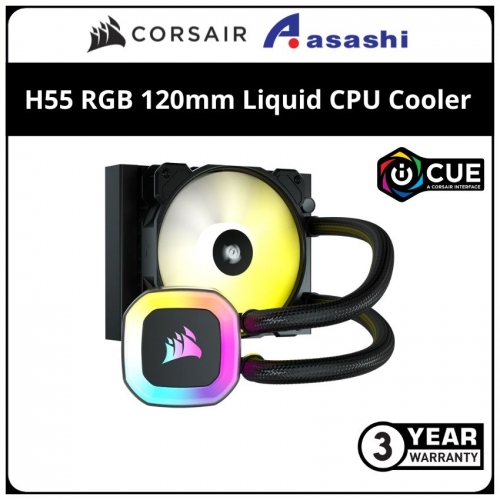 Corsair H55 RGB 120mm Liquid CPU Cooler - 3 Years Warranty