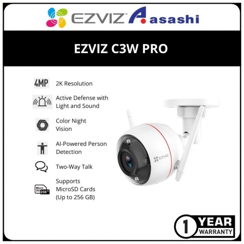 EZVIZ C3W PRO Color Night Vision 4MP 2K Wireless Outdoor IP67 AI Wi-Fi IP Camera with Active Defense with Light and Sound - 2.8mm
