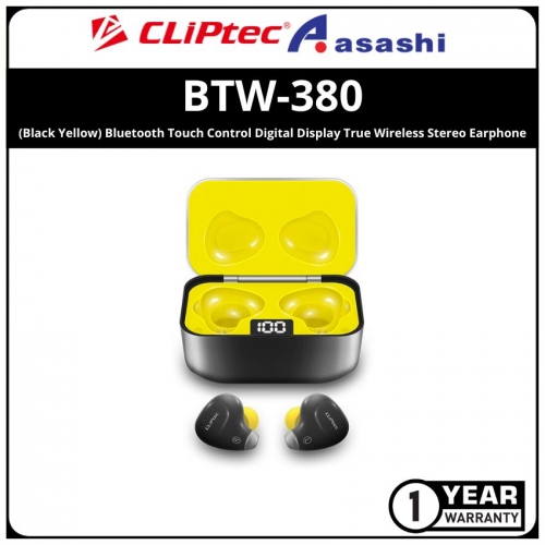 CLiPtec BTW-380 (Black Yellow) Bluetooth Touch Control Digital Display True Wireless Stereo Earphone