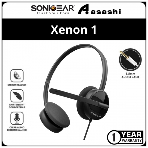 Sonic Gear Xenon 1 Series (Black) AUX Stereo Wired Headphone with Microphone | Portable Light Weight | 1 Year Warranty