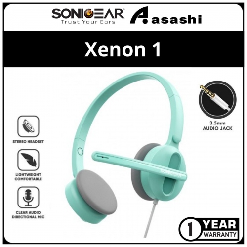 Sonic Gear Xenon 1 Series (Mint) AUX Stereo Wired Headphone with Microphone | Portable Light Weight | 1 Year Warranty