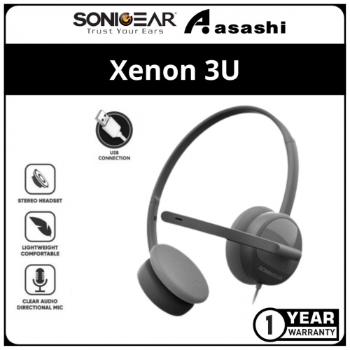 Sonic Gear Xenon 3U Series (Grey) USB Stereo Wired Headphone with Microphone | Portable Light Weight | 1 Year Warranty