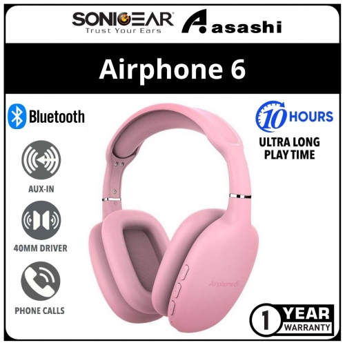 Sonic Gear AirPhone 6 (Peach) Rechargeable Bluetooth Headphones With Mic | Up to 10 Hours PlayTime | 1 Year Warranty