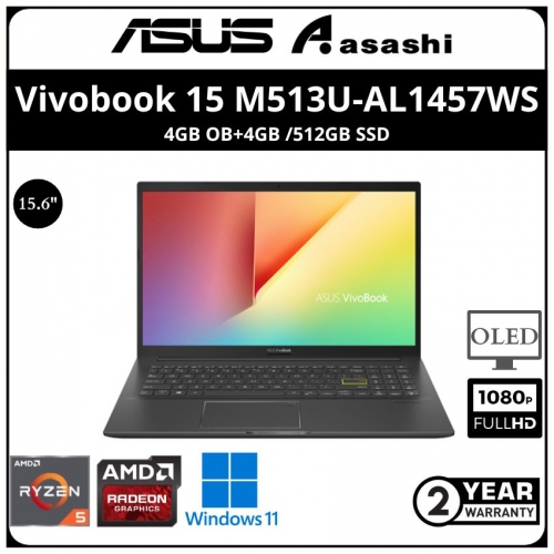 Asus Vivobook 15 Notebook-M513U-AL1457WS-(AMD Ryzen 5-5500U/4GB OB+4GB /512GB SSD/15.6