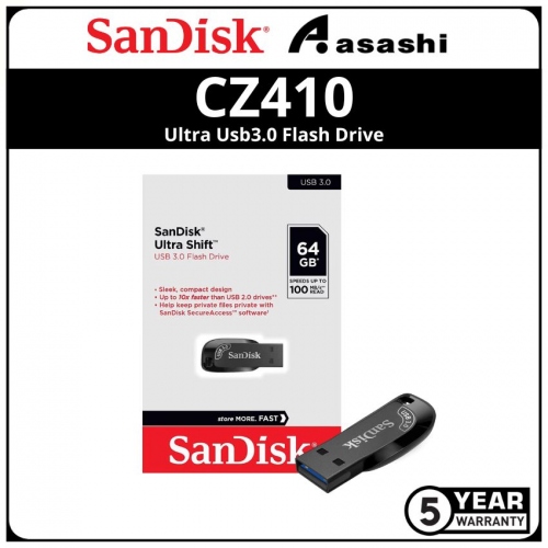 Sandisk Ultra Shift-Black CZ410 64GB Ultra Usb3.2 Flash Drive (SDCZ410-064G-G46)