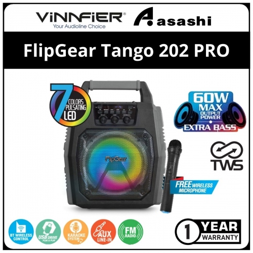 Vinnfier FlipGear Tango 202 PRO BTRM (Grey) TWS Super FM Radio Wireless Portable Bluetooth Speaker Free 1 Wireless Mic - 1Y