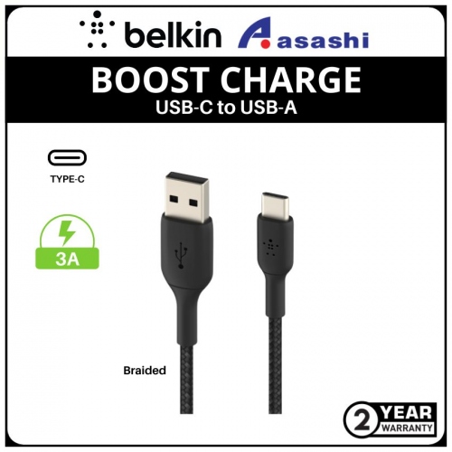 Belkin CAB002bt1MBK BOOST CHARGE Braided USB-C to USB-A Cable (1M, Black)
