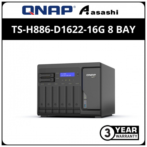 QNAP QuTS Hero Edition TS-h886-D1622-16G 8 Bay Diskless Rackmount NAS(Intel Xeon D-1622 2.6GHz Processor, 16GB DDR4 ECC RAM , 4 X 2.5GBE)