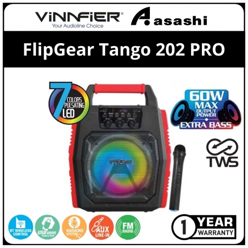 Vinnfier FlipGear Tango 202 PRO BTRM (Red) TWS Super FM Radio Wireless Portable Bluetooth Speaker Free 1 Wireless Mic - 1Y