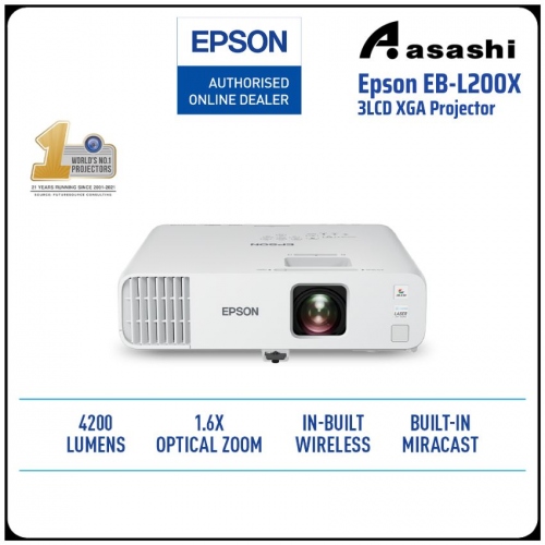 Epson EB-L200X 3LCD 4200 Ansi Lumensi XGA Standard-Throw Laser Projector with Built-in Wireless
