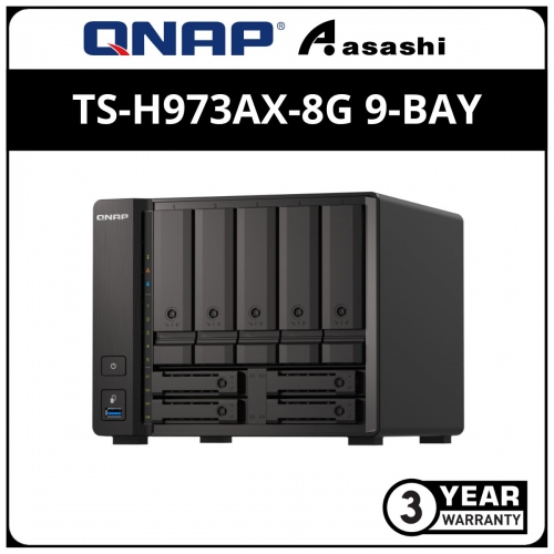 Qnap TS-h973AX-8G 9-Bay(5 x 3.5-inch + 4 x 2.5-inch) NAS (AMD Ryzen Embedded V1500B 4-core/8-thread 2.2 GHz processor, 8GB D4(1 Extra Slot), 4 x USB3.2 Gen2(1 x Type-C), 1 x 10GbE & 2 X 2.5GbE)