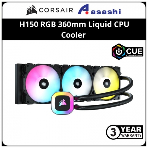Corsair H150 RGB 360mm Liquid CPU Cooler - 3 Years Warranty