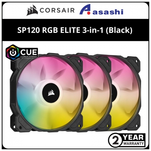 Corsair iCUE SP120 RGB ELITE 3-in-1 (Black) 120mm PWM Fan with Lighting Node CORE