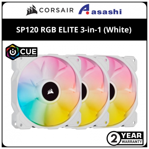 Corsair iCUE SP120 RGB ELITE 3-in-1 (White) 120mm PWM Fan with Lighting Node CORE