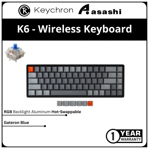 Keychron K6 Wireless RGB Aluminum Hot-Swap Mechanical Keyboard - Gateron Blue