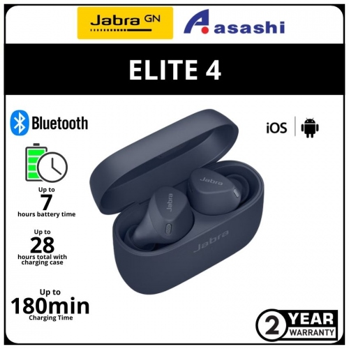 Jabra Elite 4 Active-Navy True Wireless Earbud (2 yrs Limited Hardware Warranty)