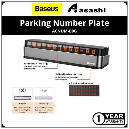 Baseus ACNUM-B0G Baseus Moonlight Box Series Temporary Parking Number Plate - Grey