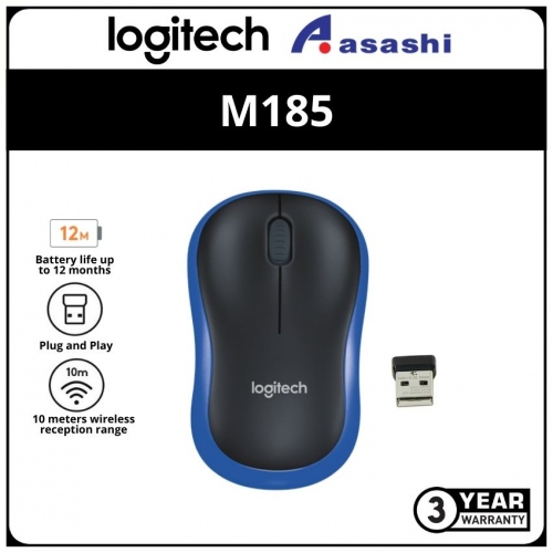 Logitech M185-Blue Wireless Optical Mouse (3 yrs Limited Hardware Warranty)