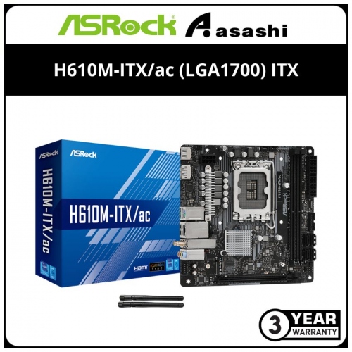 ASRock H610M-ITX/ac (LGA1700) ITX Motherboard (HDMI, DP)