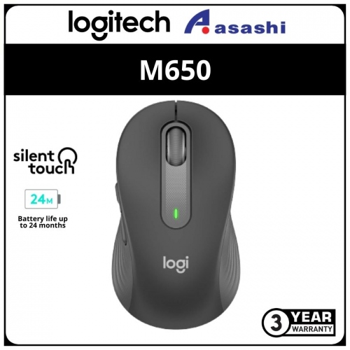 Logitech M650L Signature Wireless Bluetooth Multi-Device Compatibility ,Customisable Side Buttons , Silent Touch Mouse (910-006247) L Graphite