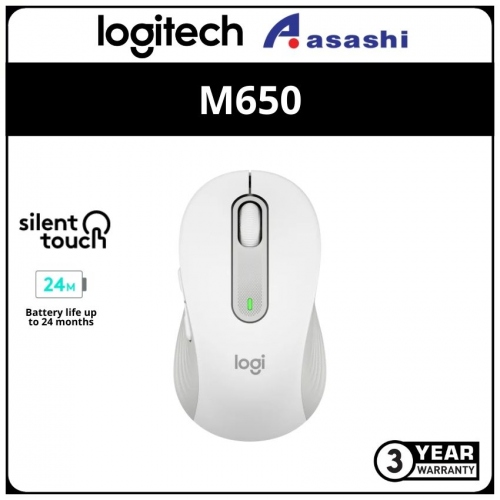 Logitech M650 Signature Wireless Bluetooth Multi-Device Compatibility ,Customisable Side Buttons , Silent Touch Mouse (910-006264) Off White