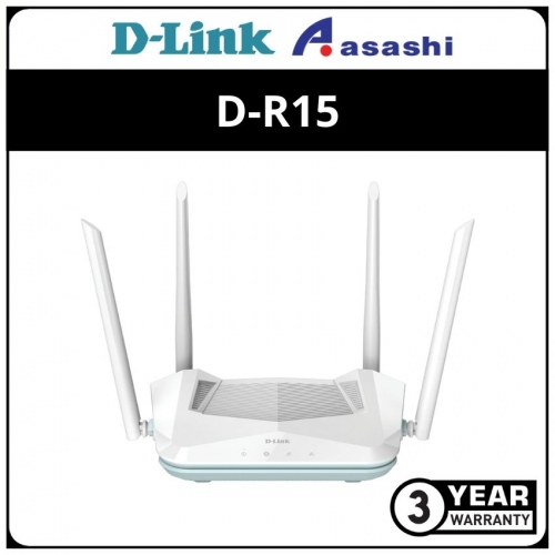 D-Link D-R15 Wireless AX1500 Eagle Pro Ai Smart Mesh Wi-Fi Router with 4 x 5dBi Antenna Support UNIFi & TIME